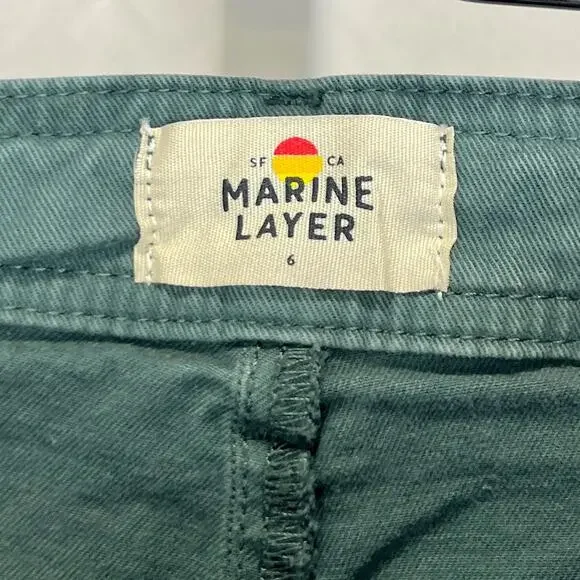 MARINE LAYER Bridget High Waist Pants 15741 Raw Hem Wide Leg Green Size 6 - Picture 3 of 9